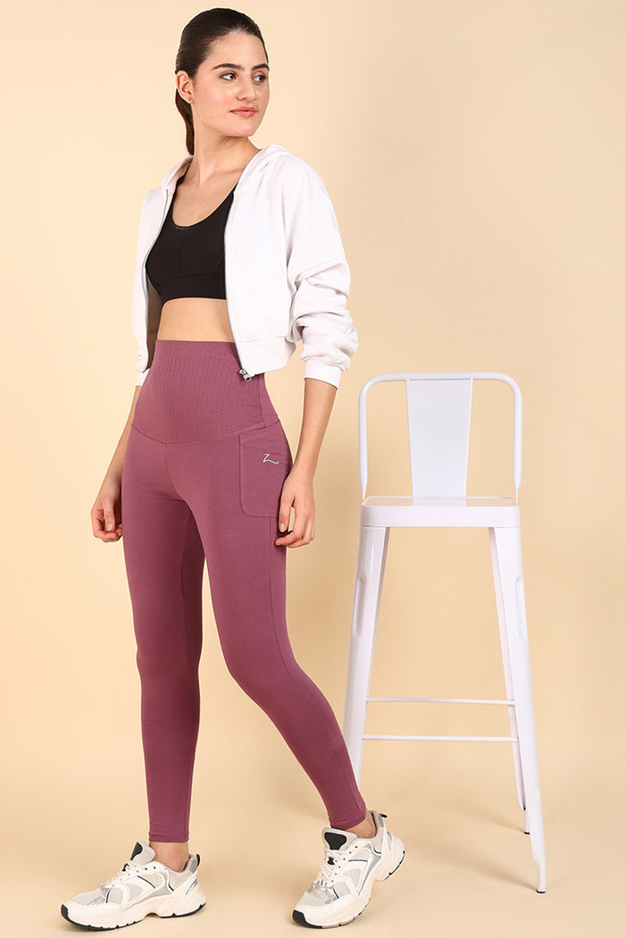 Ribbed Cotton Rosewood Maternity Legging (Pregnancy & Postpartum) - House Of Zelena™