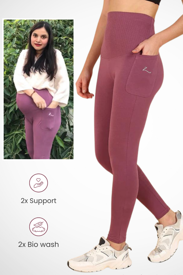 Ribbed Cotton Rosewood Maternity Legging (Pregnancy & Postpartum) - House Of Zelena™