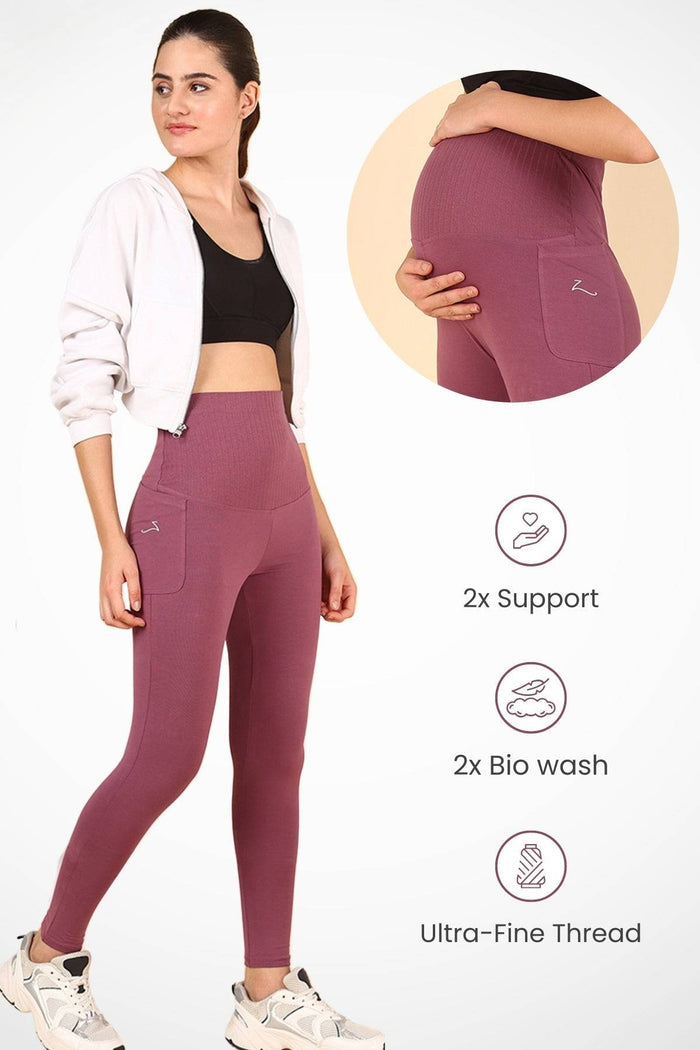 Ribbed Cotton Rosewood Maternity Legging (Pregnancy & Postpartum) - House Of Zelena™