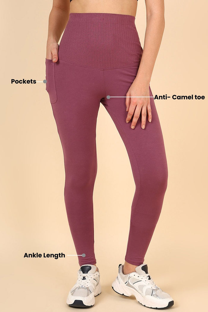 Ribbed Cotton Rosewood Maternity Legging (Pregnancy & Postpartum) - House Of Zelena™