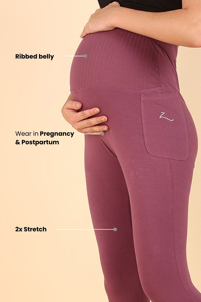 Ribbed Cotton Rosewood Maternity Legging (Pregnancy & Postpartum) - House Of Zelena™