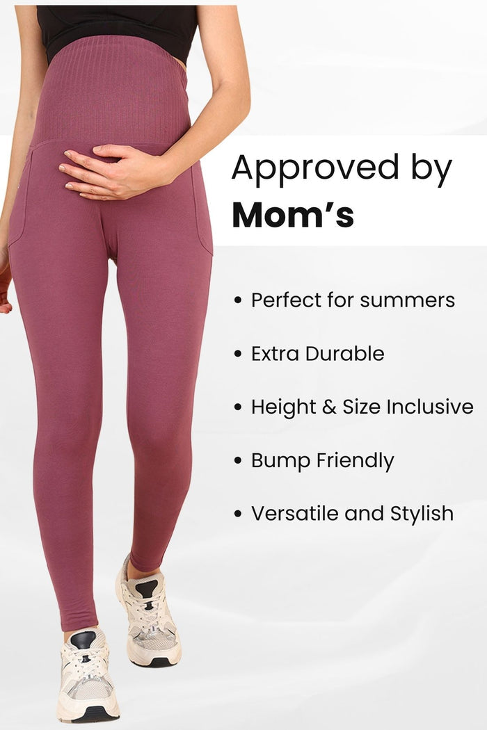 Ribbed Cotton Rosewood Maternity Legging (Pregnancy & Postpartum) - House Of Zelena™