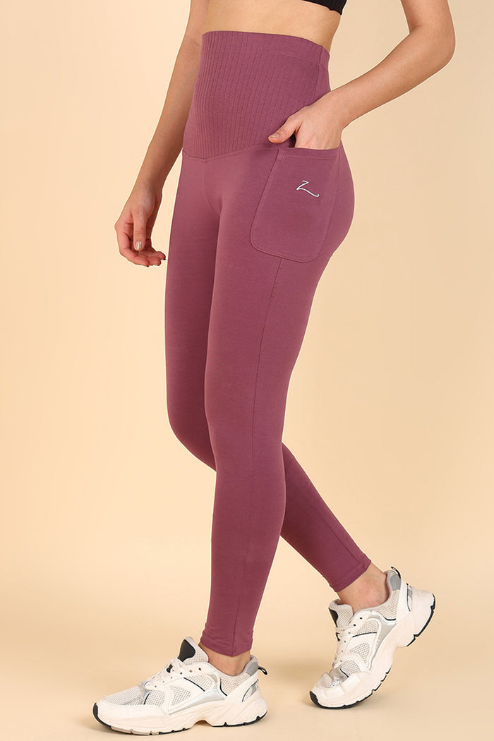 Ribbed Cotton Rosewood Maternity Legging (Pregnancy & Postpartum) - House Of Zelena™