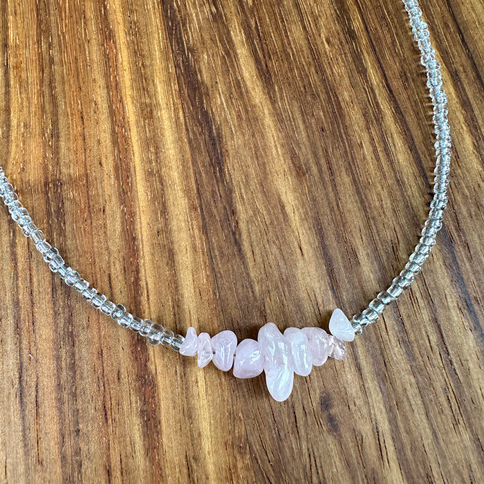 Rose Quartz Beaded Necklace | Heart Stone of Love