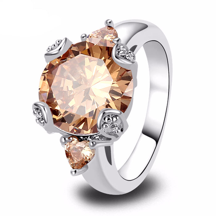 Round-cut Champagne Pendant Silver Ring