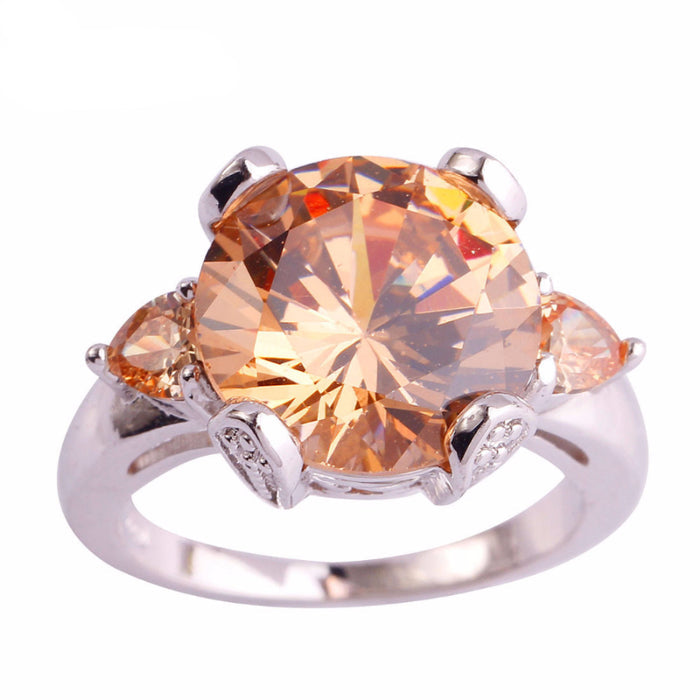 Round-cut Champagne Pendant Silver Ring