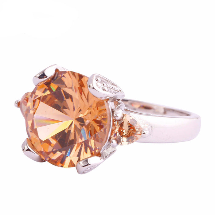 Round-cut Champagne Pendant Silver Ring