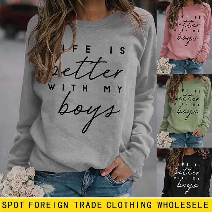Round Neck Letter Top Women's Sweater LIKE IS Better Sweater Printing