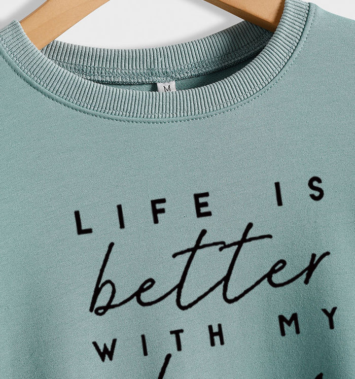 Round Neck Letter Top Women's Sweater LIKE IS Better Sweater Printing