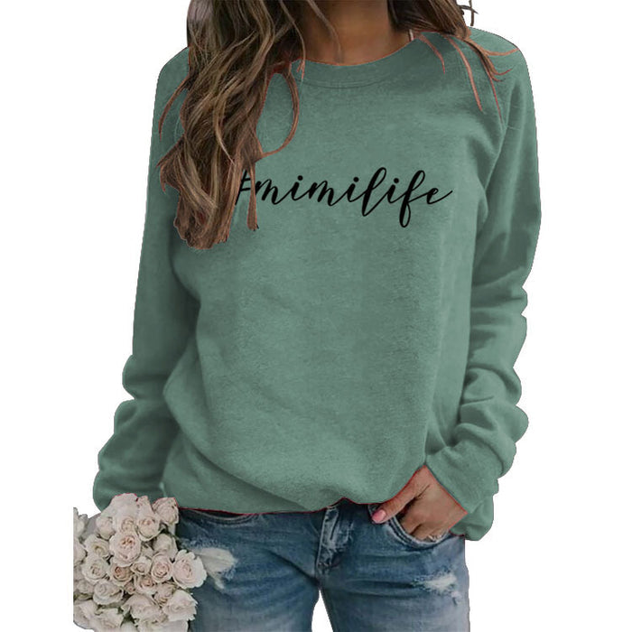 Round Neck Long-sleeved T-shirt MIMILIFE Fashion Print Large Size Sweatshirt