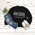Round Neck Tops Long Sleeve WINE Tasting Print Loose Sweatshirt