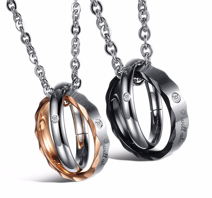 Round Pendant Stainless Steel Couple Necklace