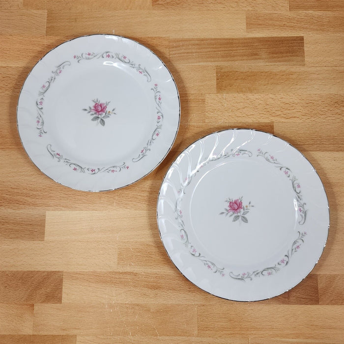 Royal Swirl Bread Plate Set of 2 Pink Rose Flower Fine China Japan Ceramic