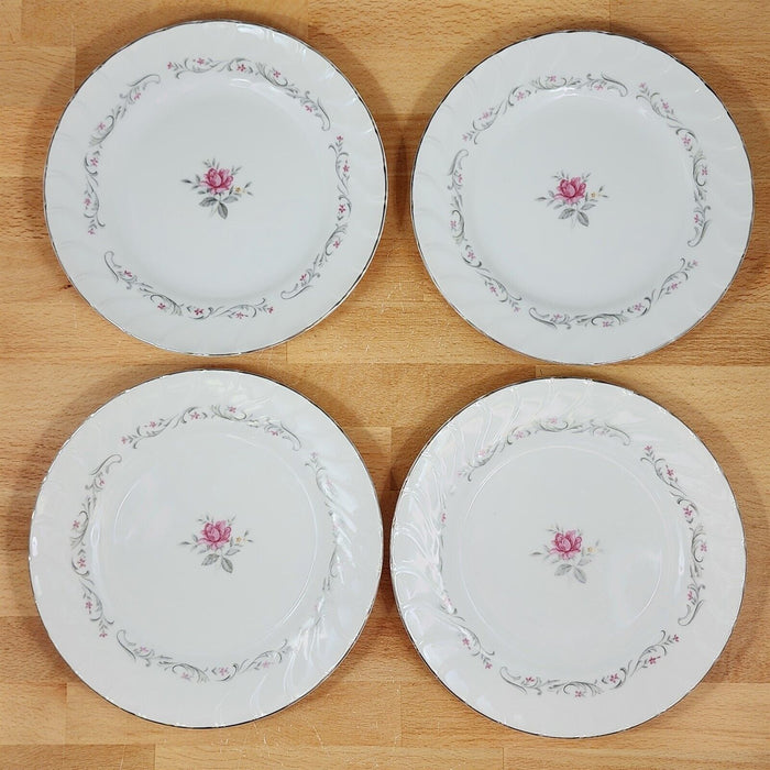 Royal Swirl Bread Plate Set of 4 Pink Rose Flower Fine China Japan Ceramic