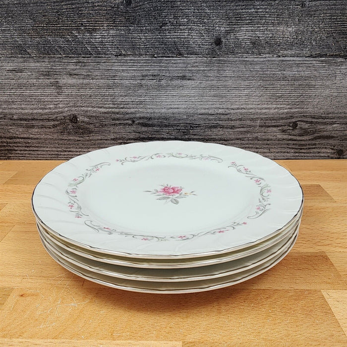 Royal Swirl Bread Plate Set of 4 Pink Rose Flower Fine China Japan Ceramic