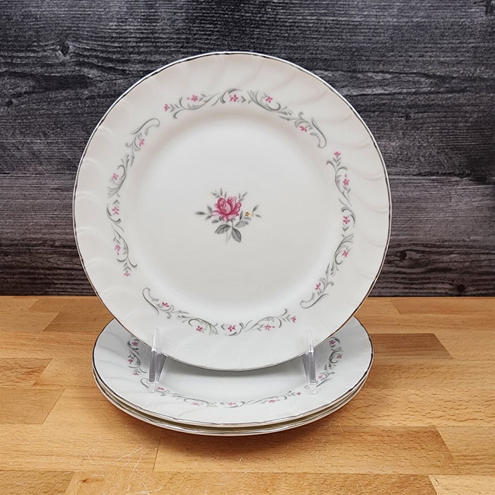 Royal Swirl Salad Plate Set of 3 Pink Rose Flower Fine China Japan Ceramic