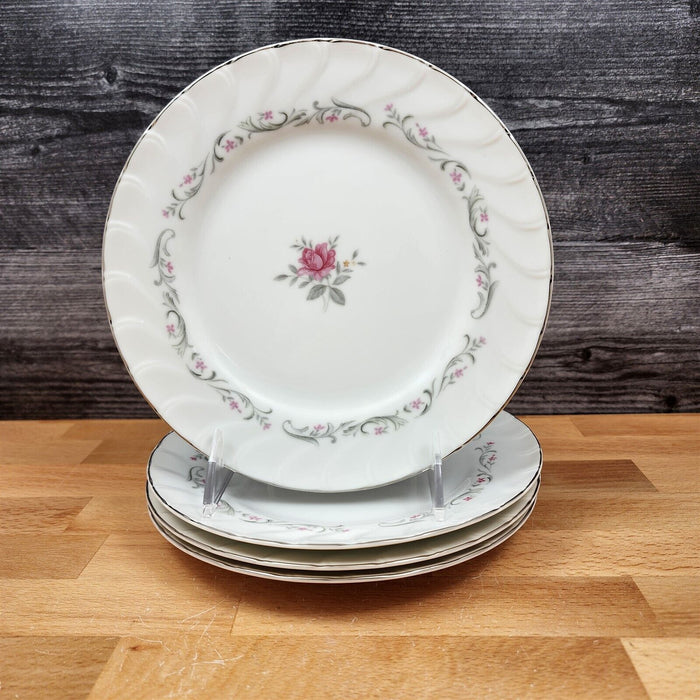Royal Swirl Salad Plate Set of 4 Pink Rose Flower Fine China Japan Ceramic