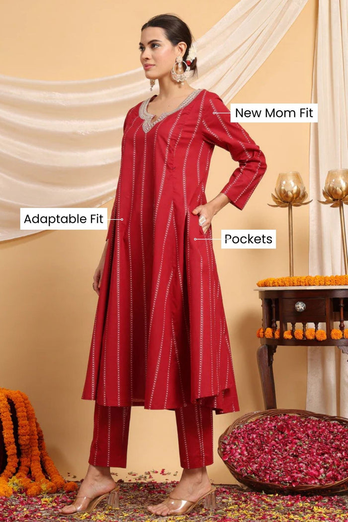Side profile of the Ruby Essence Mirror Suit Set, showing the smooth drape of the Cotton fabric.