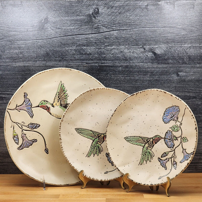 Ruby Throated Hummingbird Dinner and Salad Plate Set of 3 Embossed by Blue Sky