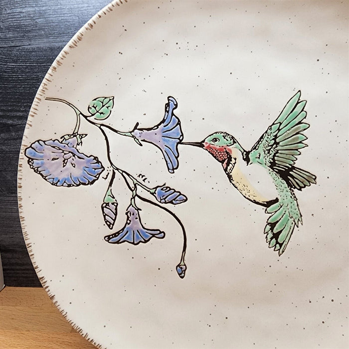 Ruby Throated Hummingbird Floral Serving Plate Embossed Platter by Blue Sky 14"