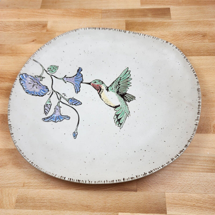 Ruby Throated Hummingbird Floral Serving Plate Embossed Platter by Blue Sky 14"
