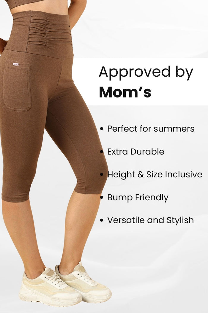 Brown Ruched Capri pocket; utility pocket offers storage for small essentials.