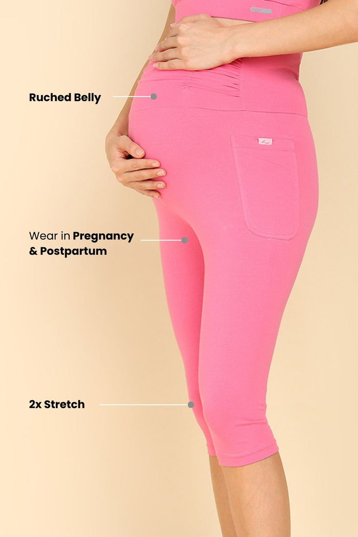 Pink Ruched Capri drawstring; waist cord provides an adjustable fit.