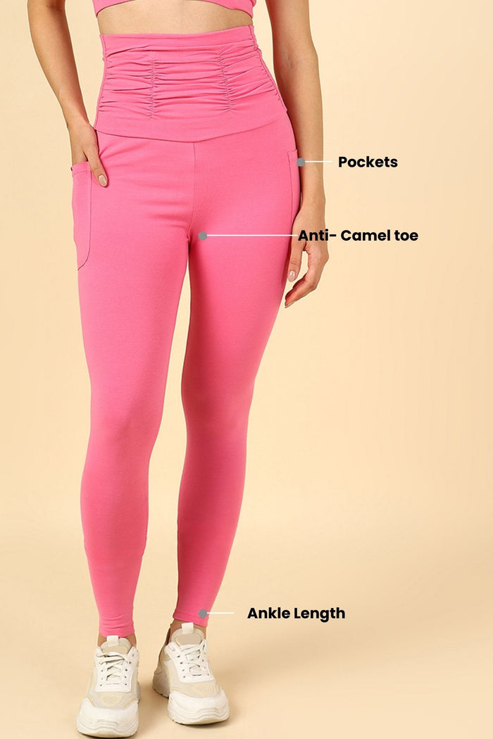 Pink Maternity Legging; supportive section aids gentle core recovery during the postpartum phase.