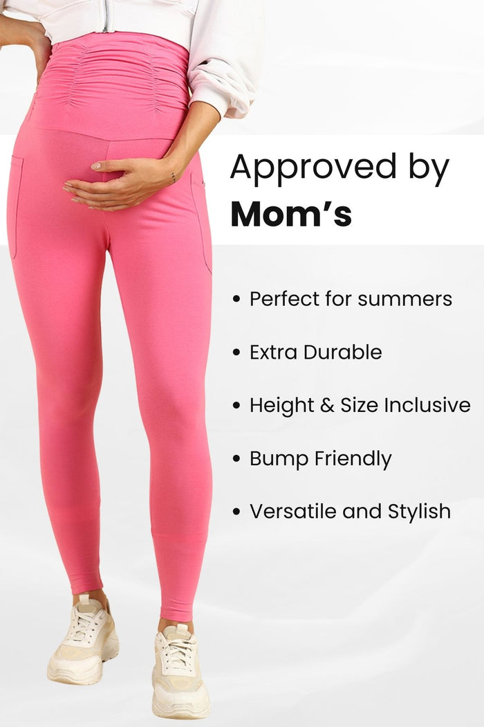 Pink Ruched Legging full length; provides complete leg coverage and comfortable all-day fit.