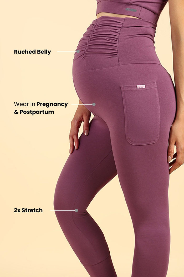 Maternity Ruched Cotton Rosewood Maternity Legging (Pregnancy & Postpartum)