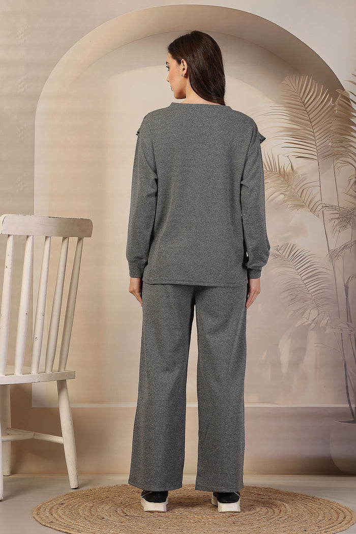 Ruffled Grey Maternity Nursing Co-Ord Set for Pregnancy