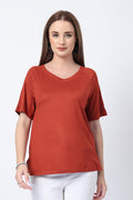 Rust Solid Nursing Top with Side Zip Access in rust made with soft Viscose fabric.