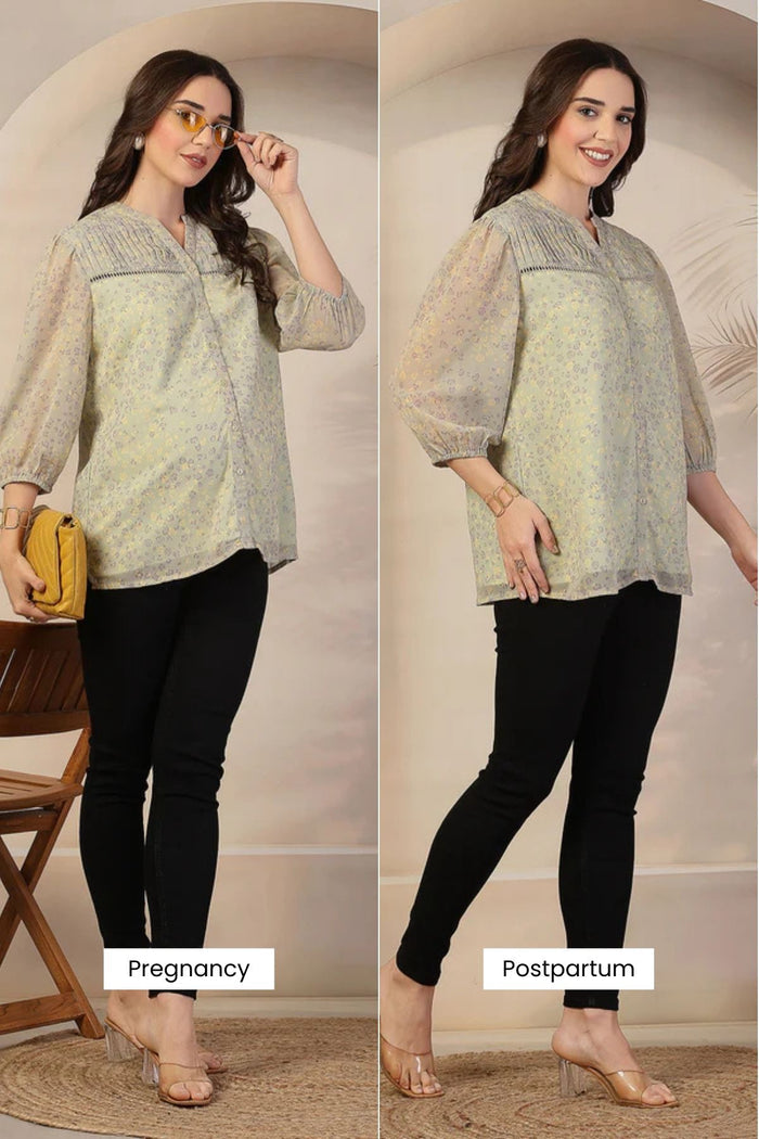Sage Meadow Feeding Top; zipless access ensures simple and quick nursing.