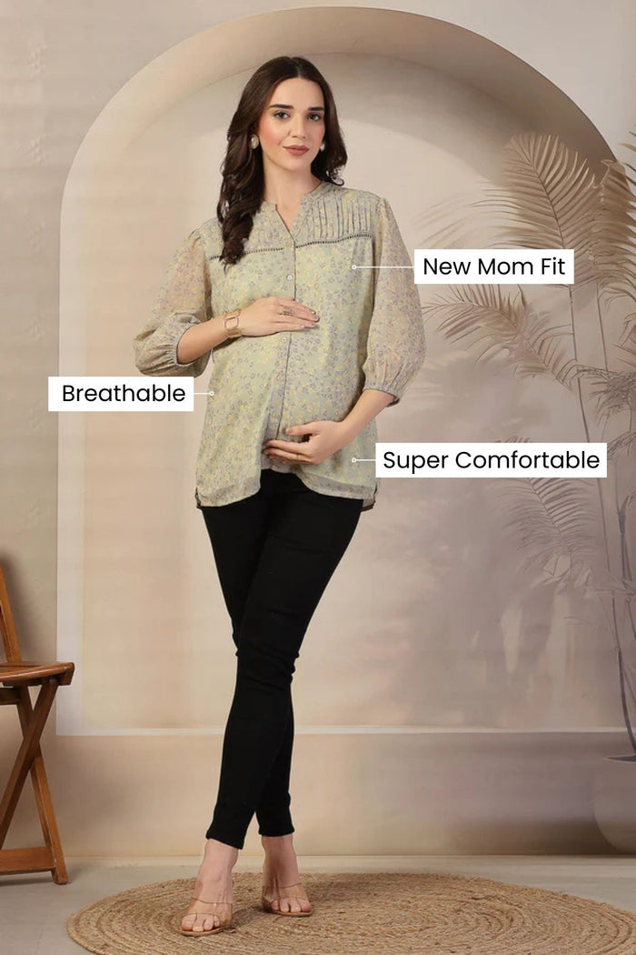 Sage Meadow Top neckline; round neck provides comfortable coverage.