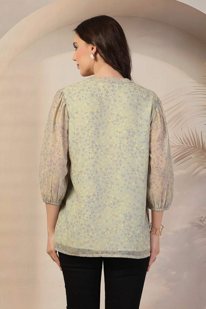 Sage Meadow fabric; material provides comfort in hot weather.