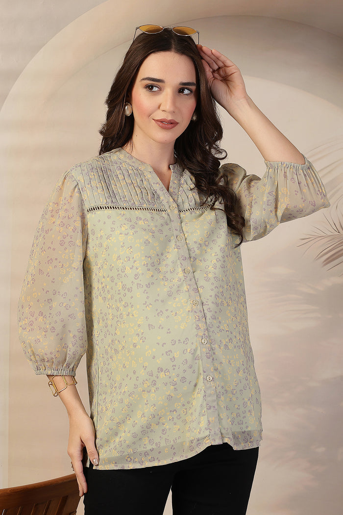 Sage Meadow Top sleeves; sleeves offer coverage and relaxed fit.