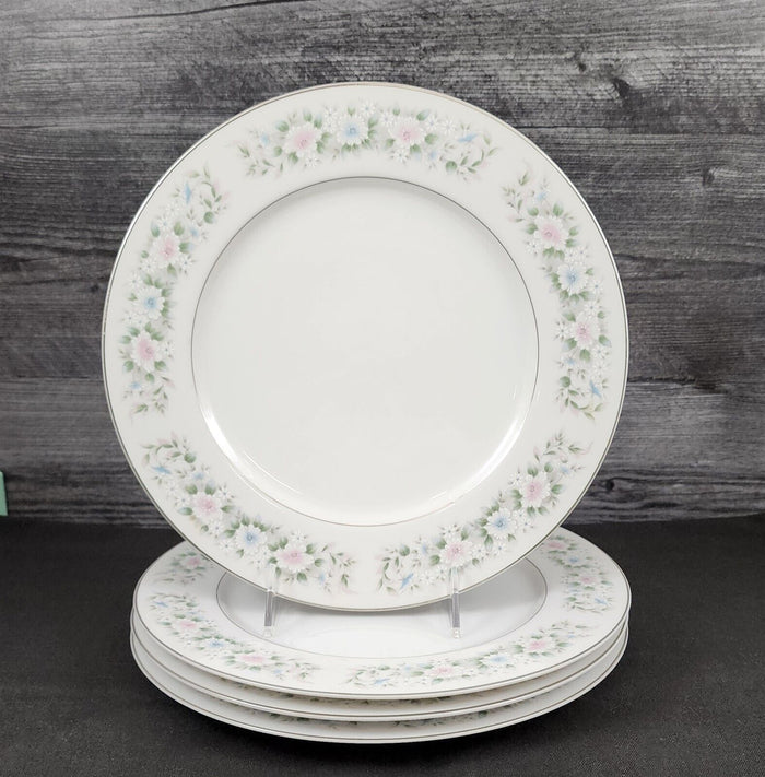 Sango Flower Garden Dinner Plate 10 5/8" Set of 4 Oxford Pink Blue Ceramic 535