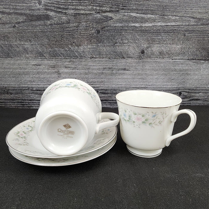 Sango Flower Garden Saucer & Tea Cup 2 Set Coffee Mug Oxford Pink Blue Ceramic