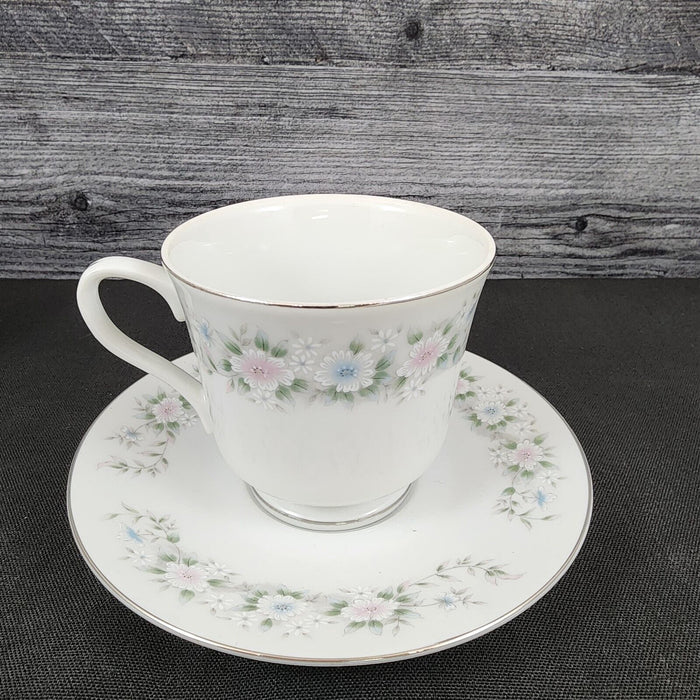 Sango Flower Garden Saucer & Tea Cup 2 Set Coffee Mug Oxford Pink Blue Ceramic