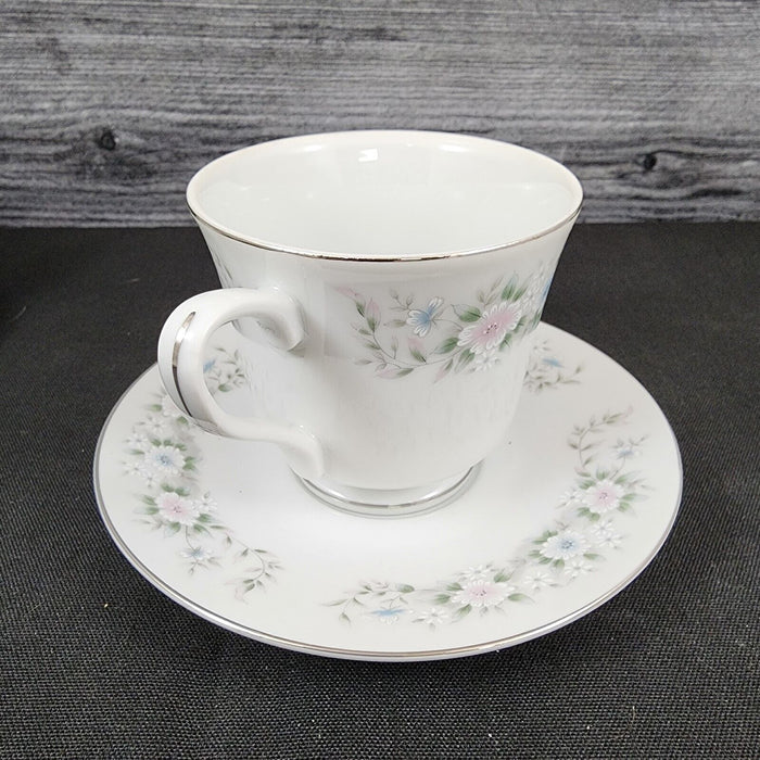 Sango Flower Garden Saucer & Tea Cup 2 Set Coffee Mug Oxford Pink Blue Ceramic