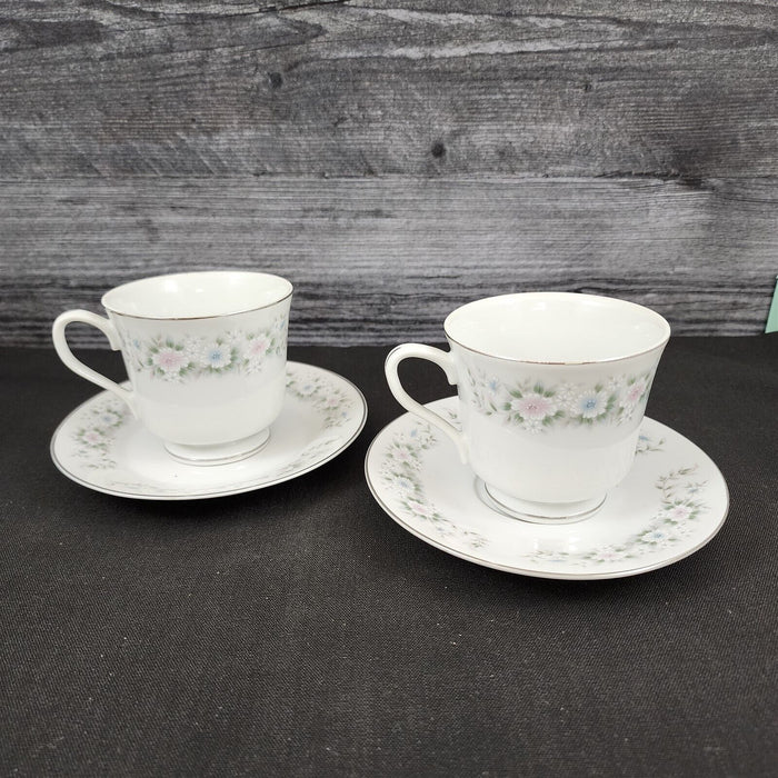 Sango Flower Garden Saucer & Tea Cup 2 Set Coffee Mug Oxford Pink Blue Ceramic