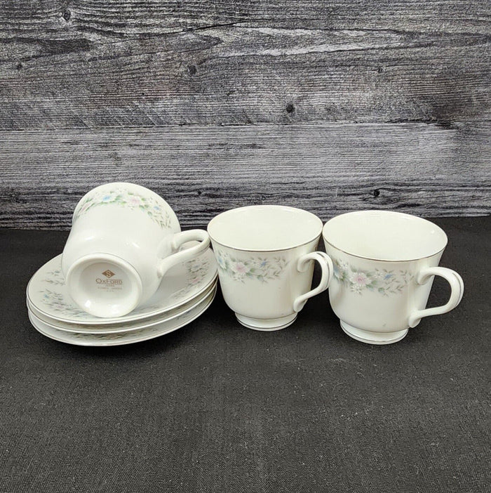 Sango Flower Garden Saucer & Tea Cup 3 Set Coffee Mug Oxford Pink Blue Ceramic