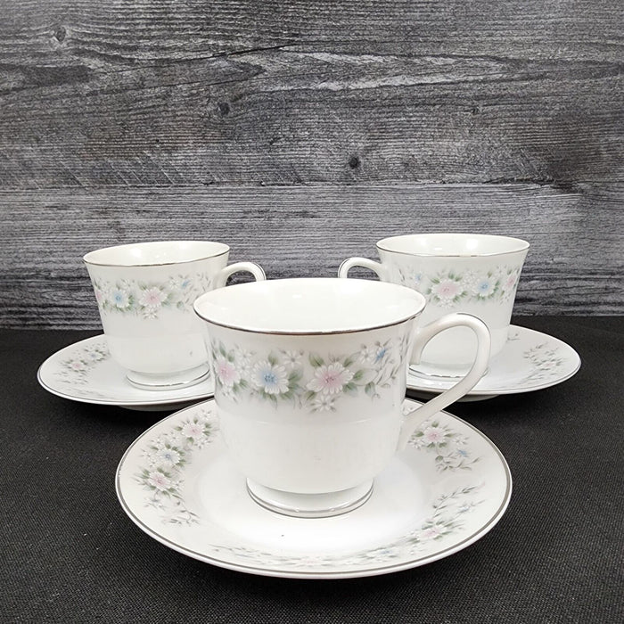 Sango Flower Garden Saucer & Tea Cup 3 Set Coffee Mug Oxford Pink Blue Ceramic