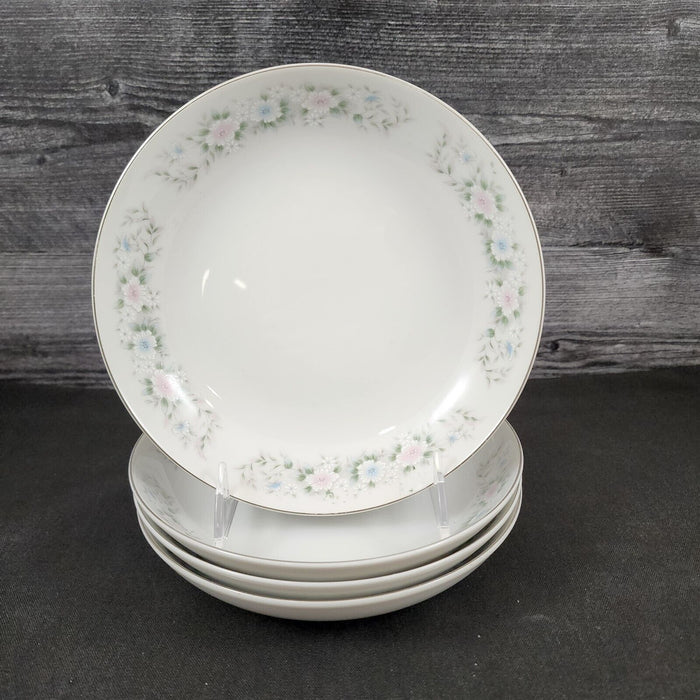 Sango Flower Garden Set of 4 Soup Coupe Bowl 7 5/8" Oxford Pink Blue Ceramic 535