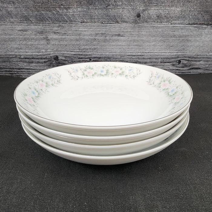 Sango Flower Garden Set of 4 Soup Coupe Bowl 7 5/8" Oxford Pink Blue Ceramic 535