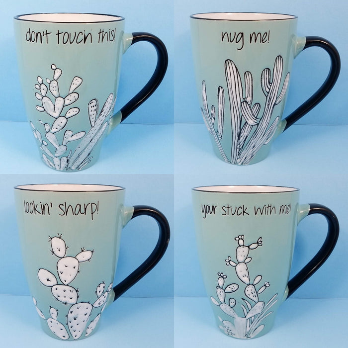 Sanora Cactus Sayings Coffee Mug Cup by Blue Sky Ceramic 21oz U Pick the Saying