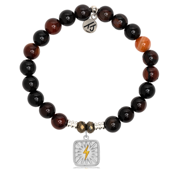 Sardonyx Stone Bracelet with Lightning Bolt Sterling Silver Charm