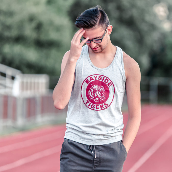 Saved By The Bell Bayside Tigers Logo Heather Gray Men's Tank Top