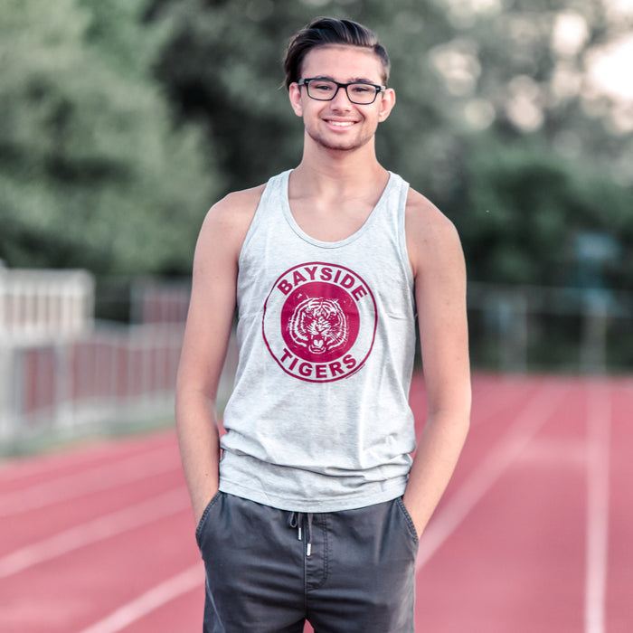 Saved By The Bell Bayside Tigers Logo Heather Gray Men's Tank Top