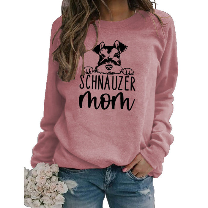 SCHNAUZER MOM Round Neck Letter Women's Sweatshirt Print Loose Long Sleeve